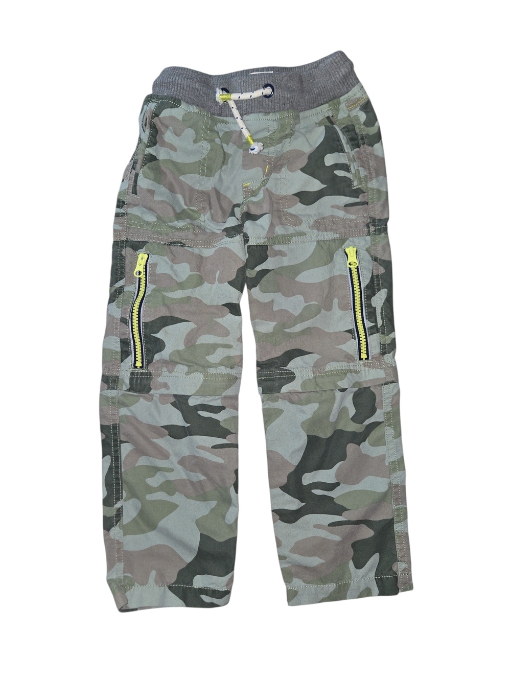 Mini Boden Green Camo Zip Off Pants with Neon Zippers